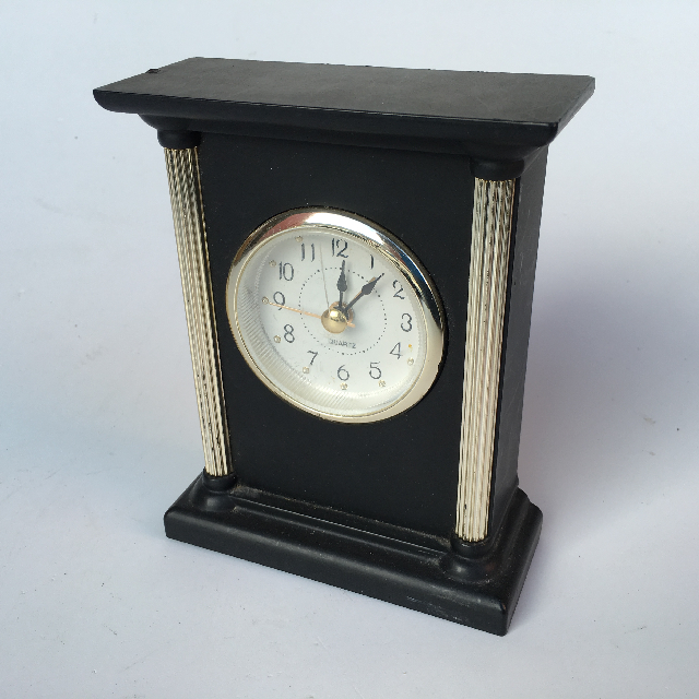 CLOCK, Mantel Clock - Small Black w Fluted Column 15cmH